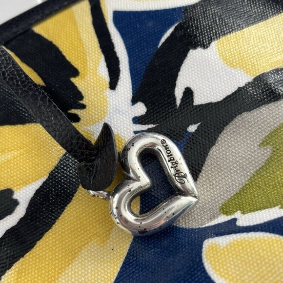 Brighton Coated Canvas Shoulder Bag Yellow & Blue Floral Blooms w/ Leather Trim - Picture 11 of 11